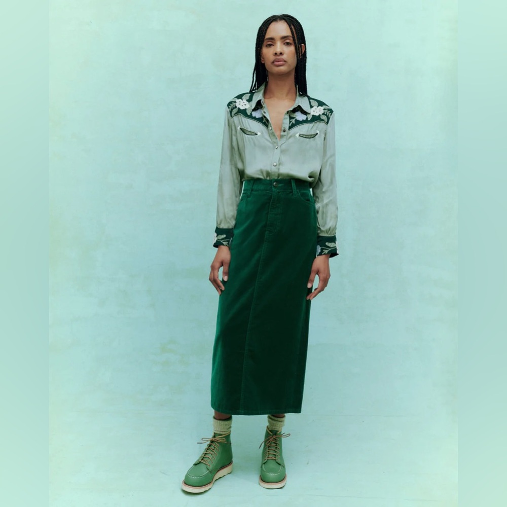Green Velvet Column Skirt by The Great, NWT